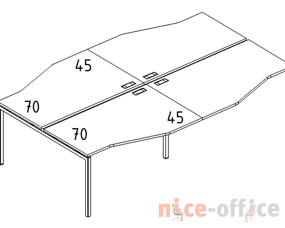 Рабочая станция со столами Техно (4х120) на металлокаркасе DUE A4.PRO