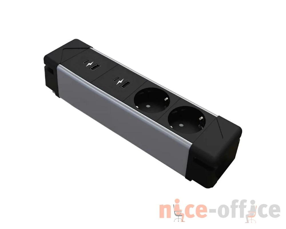 Блок розеток настольный 2P+2usb ch AC 234x56x56 Under Desk Черный