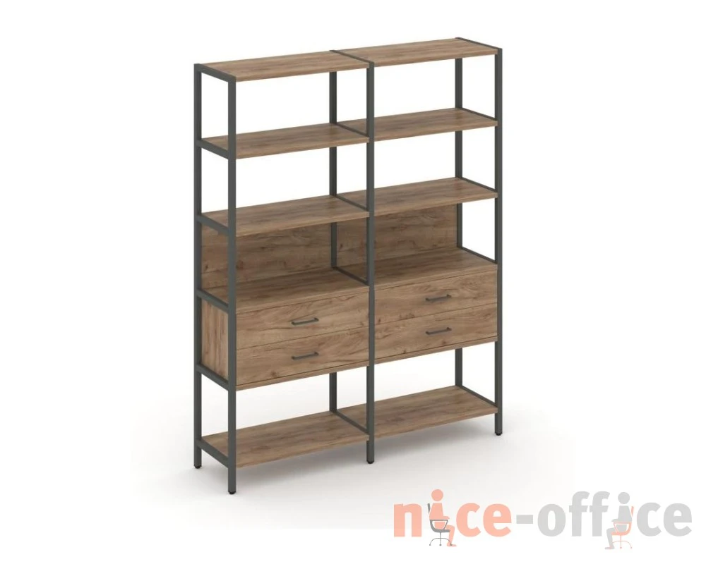 Двухсекционный стеллаж пятиярусный с ящиками 1590х400х1980 Шелф Систем / Shelf System