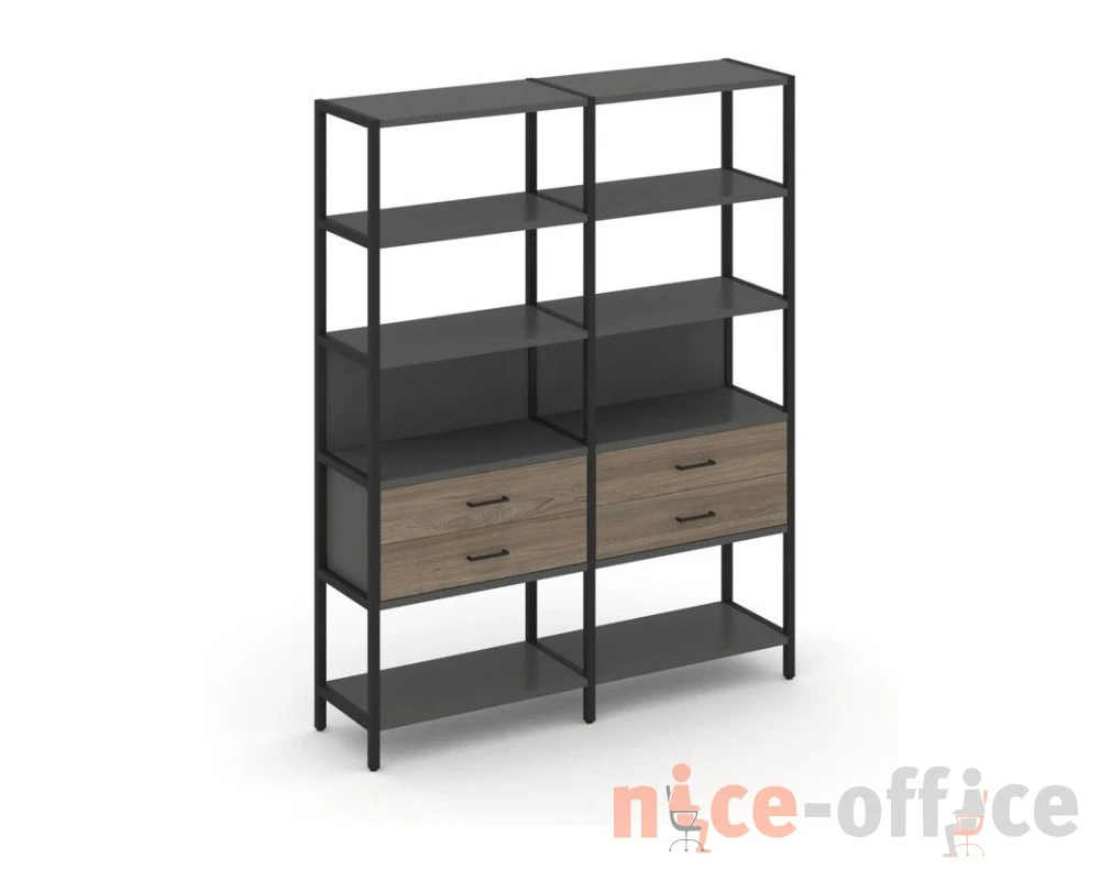Двухсекционный стеллаж пятиярусный с ящиками 1590х400х1980 Шелф Систем / Shelf System
