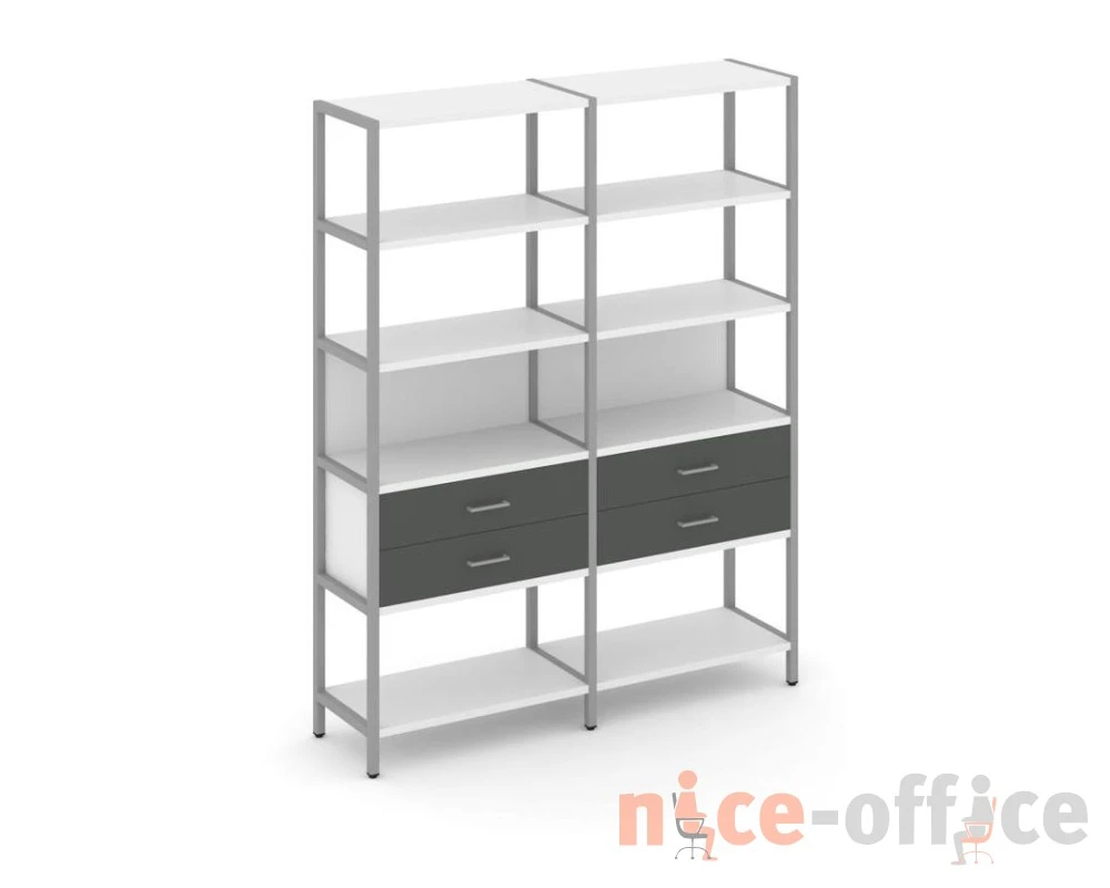 Двухсекционный стеллаж пятиярусный с ящиками 1590х400х1980 Шелф Систем / Shelf System