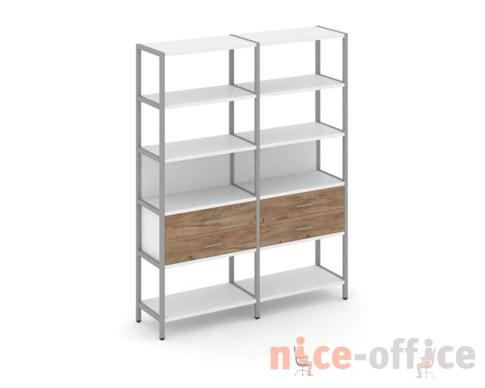 Двухсекционный стеллаж пятиярусный с ящиками 1590х400х1980 Шелф Систем / Shelf System
