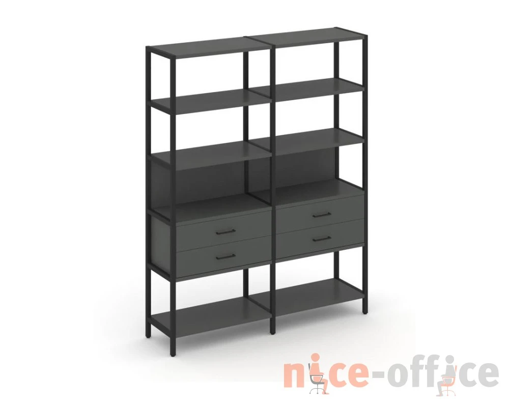 Двухсекционный стеллаж пятиярусный с ящиками 1590х400х1980 Шелф Систем / Shelf System