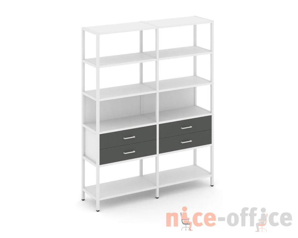 Двухсекционный стеллаж пятиярусный с ящиками 1590х400х1980 Шелф Систем / Shelf System