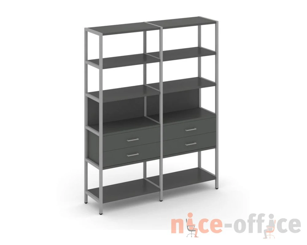 Двухсекционный стеллаж пятиярусный с ящиками 1590х400х1980 Шелф Систем / Shelf System