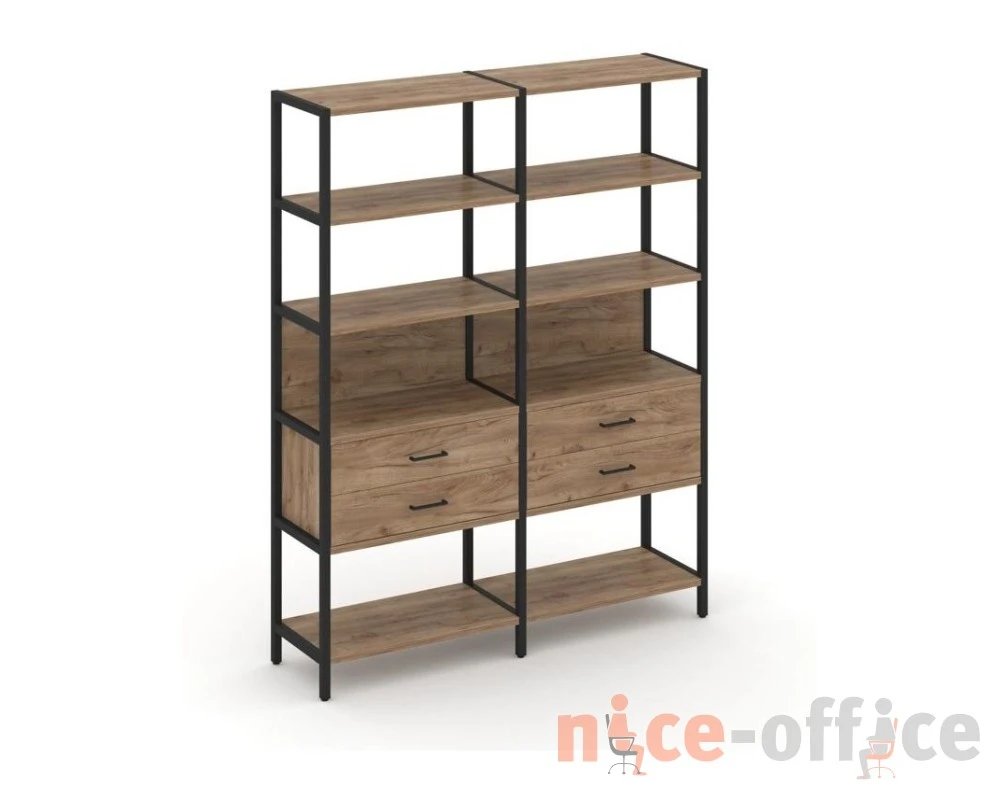 Двухсекционный стеллаж пятиярусный с ящиками 1590х400х1980 Шелф Систем / Shelf System