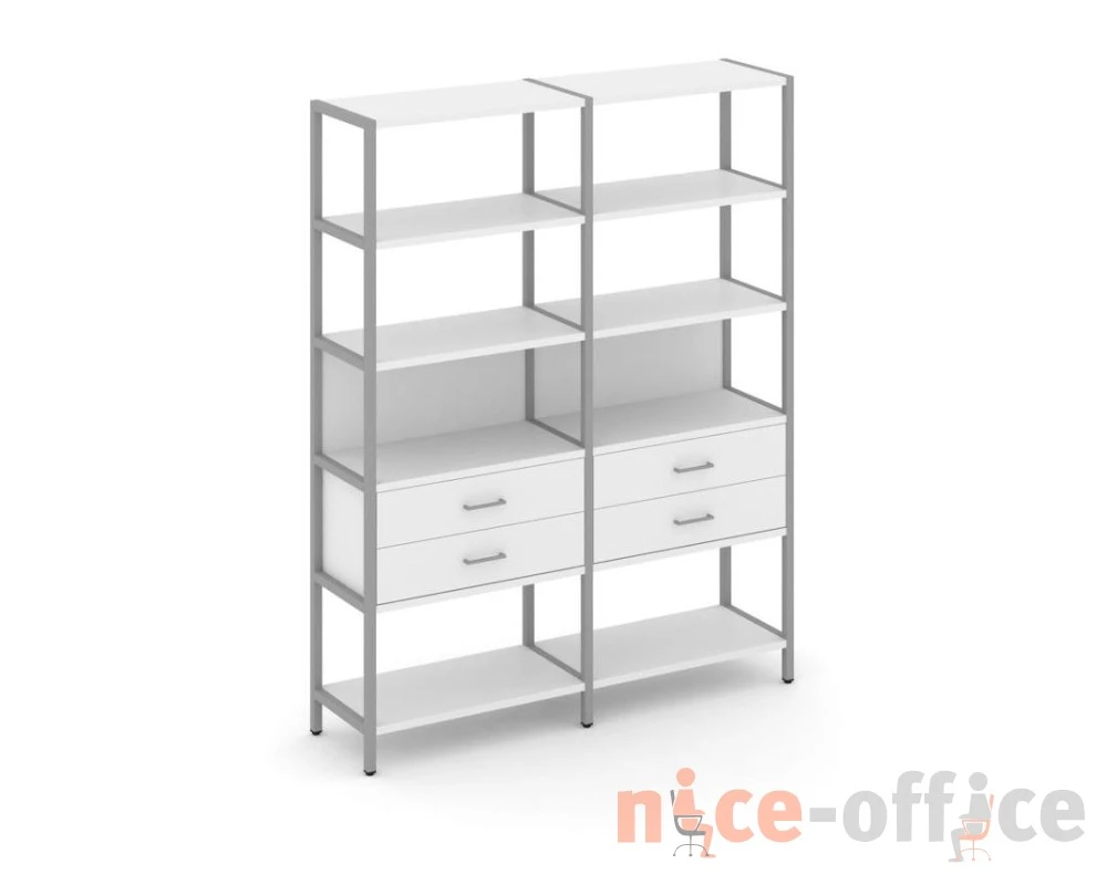 Двухсекционный стеллаж пятиярусный с ящиками 1590х400х1980 Шелф Систем / Shelf System