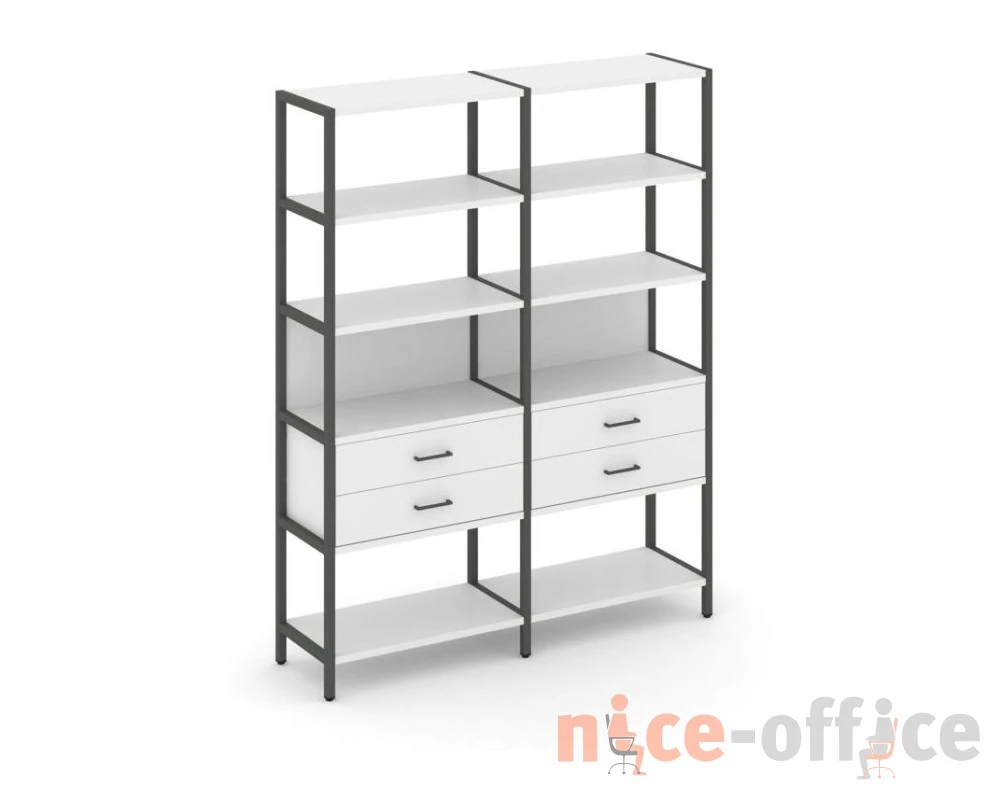 Двухсекционный стеллаж пятиярусный с ящиками 1590х400х1980 Шелф Систем / Shelf System