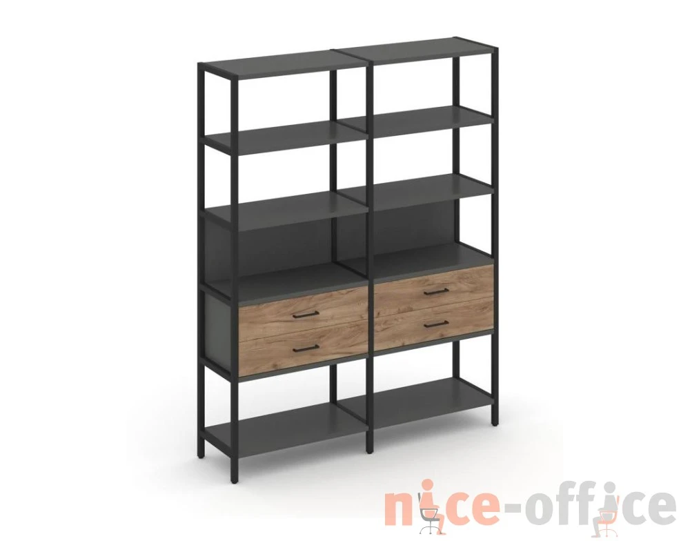Двухсекционный стеллаж пятиярусный с ящиками 1590х400х1980 Шелф Систем / Shelf System