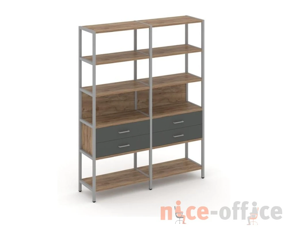 Двухсекционный стеллаж пятиярусный с ящиками 1590х400х1980 Шелф Систем / Shelf System
