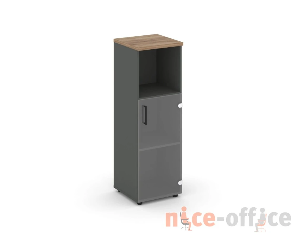 Шкаф средний узкий правый прозр. стекло с нишей 400x400x1203 зад. стенка HDF Стайл Проджект / Style Project