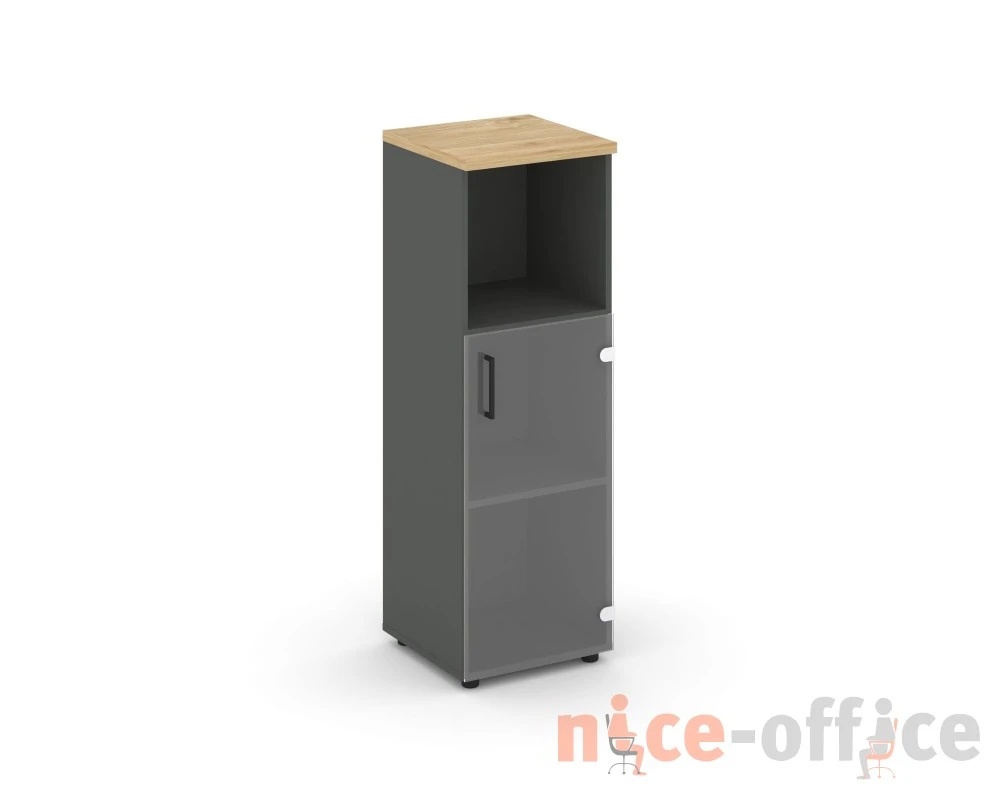 Шкаф средний узкий правый прозр. стекло с нишей 400x400x1203 зад. стенка HDF Стайл Проджект / Style Project