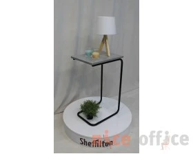 Столик придиванный SHT-CT9 Бетон чикаго светлый/Черный муар images